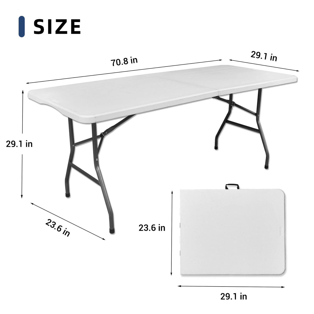 6ft Heavy Duty White Folding Table with Carrying Handle U554