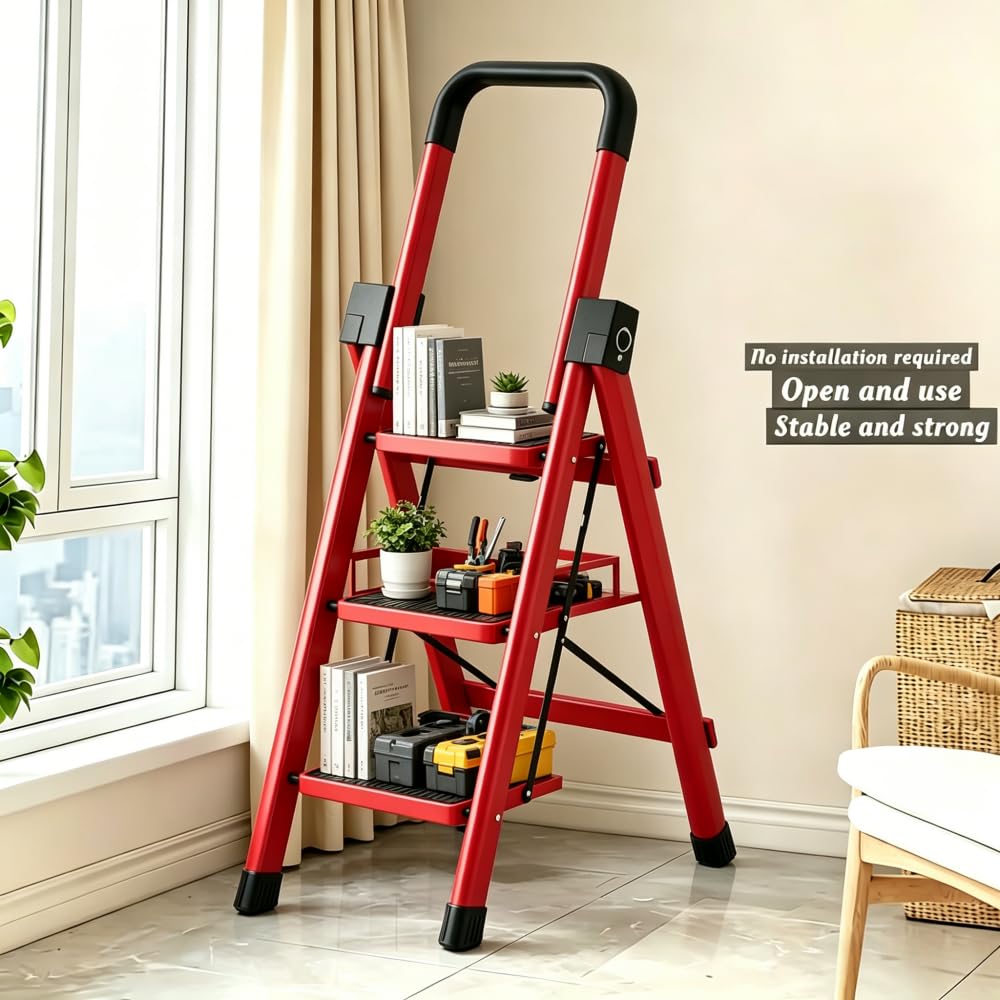 Heavy Sturdy Steel 4 Tier Step Stool with Handrail C1114