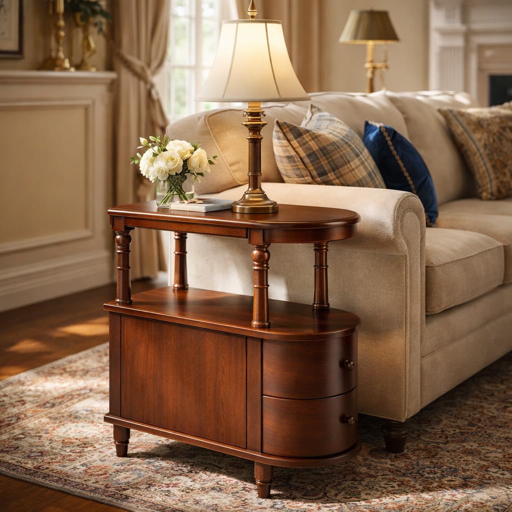 Solid Wood End Table with 2 Drawers K7939