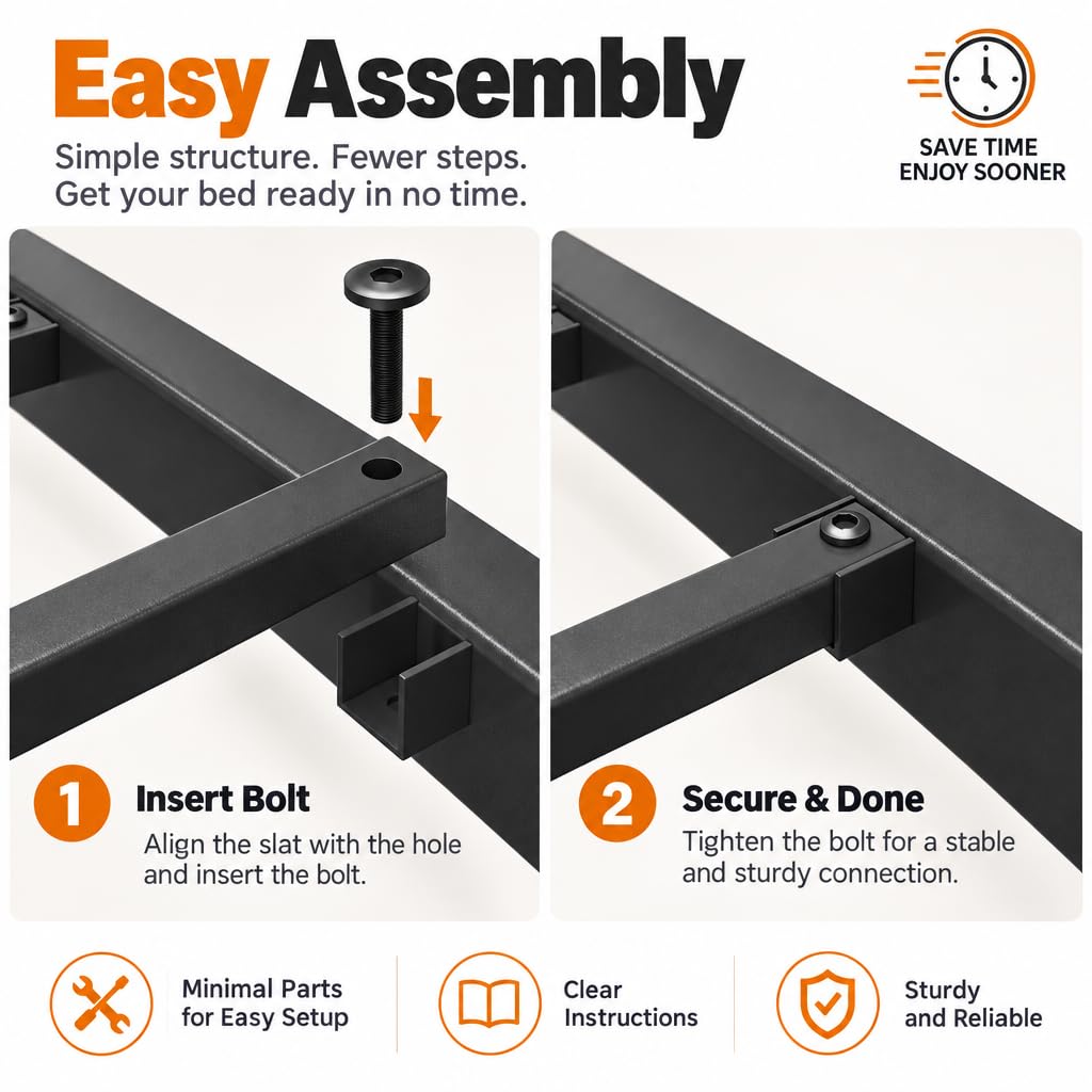 King Size Bed Frame with LED Light and Charging Station O284