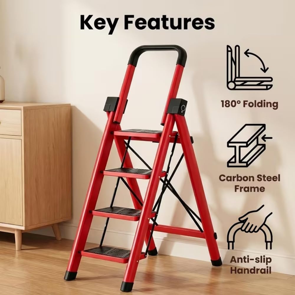 Heavy Sturdy Steel 4 Tier Step Stool with Handrail C1114