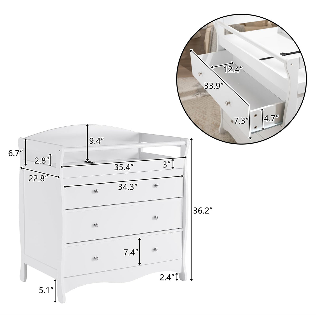 White Changing Table Dresser Z3485