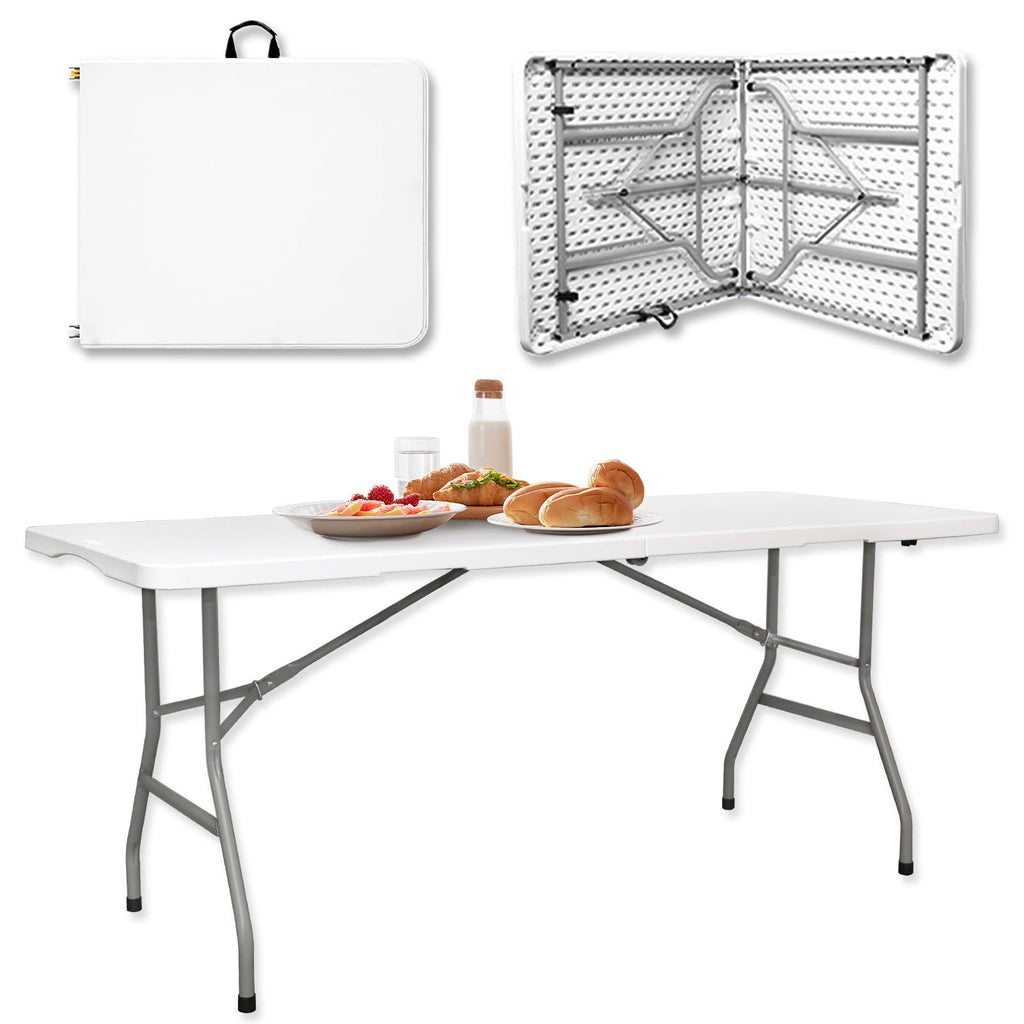 6ft Heavy Duty White Folding Table with Carrying Handle U554