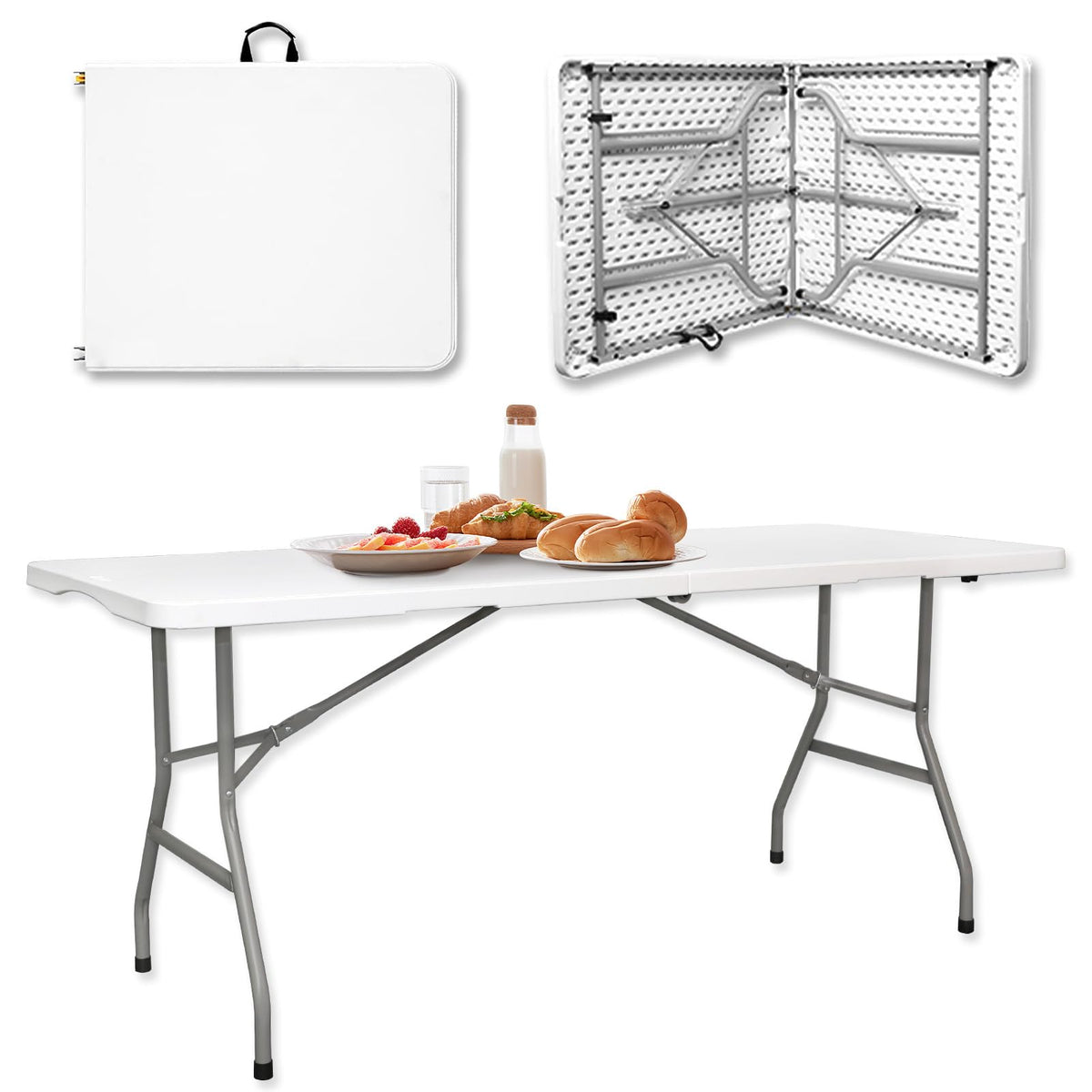 6ft Heavy Duty White Folding Table with Carrying Handle U554