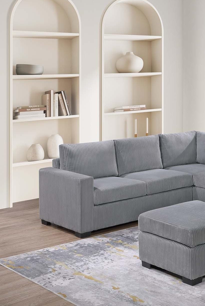 Light Gray Corduroy 4pc Sectional Sofa Set J598
