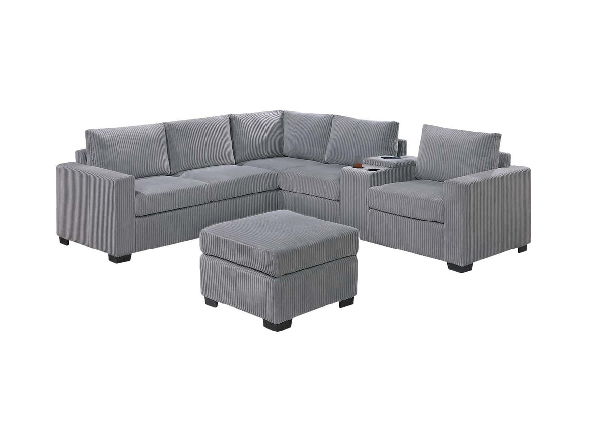 Light Gray Corduroy 4pc Sectional Sofa Set J598