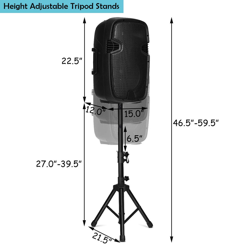 2000W 12" Portable Dual Powered Speakers PA System with Tripod Stands N186748