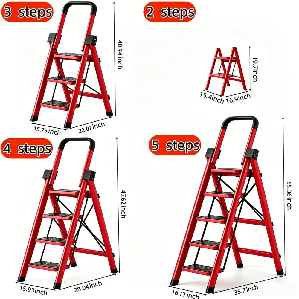 Heavy Sturdy Steel 4 Tier Step Stool with Handrail C1114