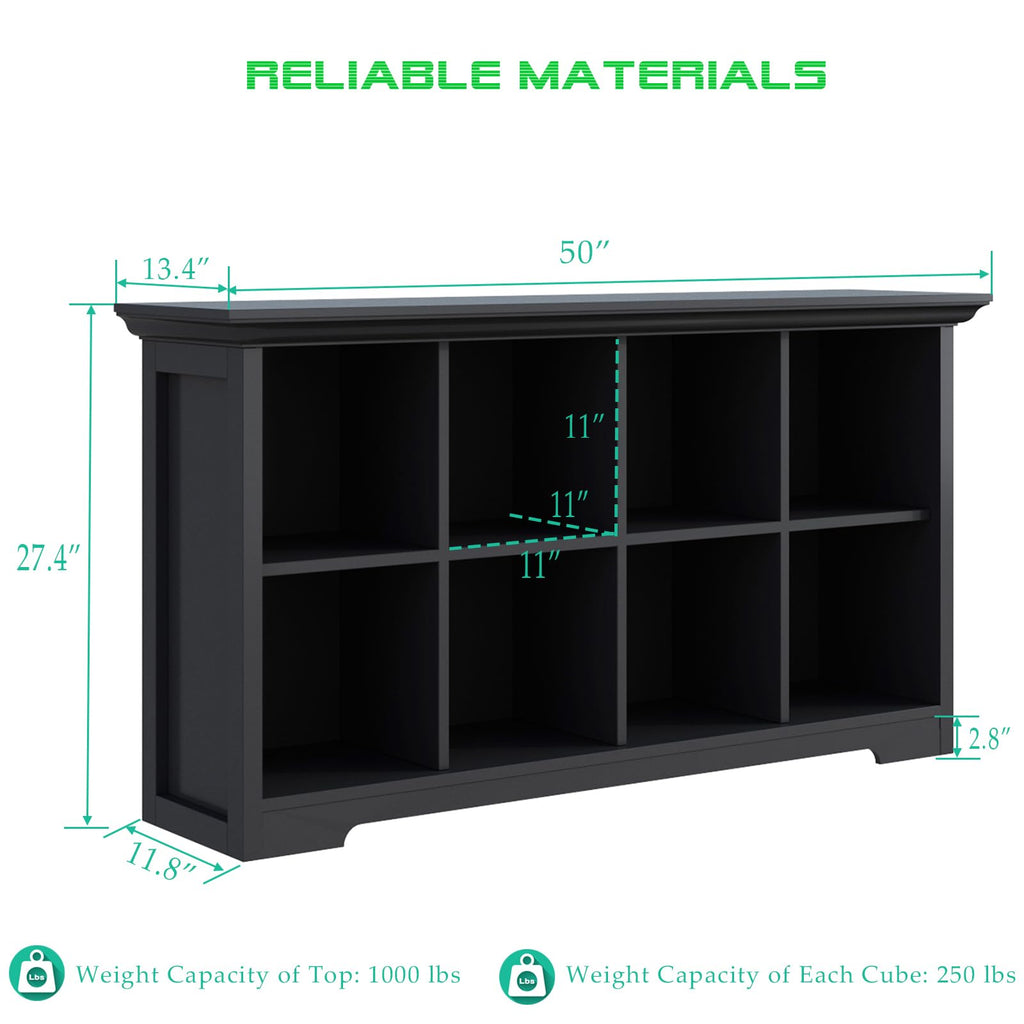 Black 8-Cube Open Bookcase with 2-Tier Low Cabinet E170169