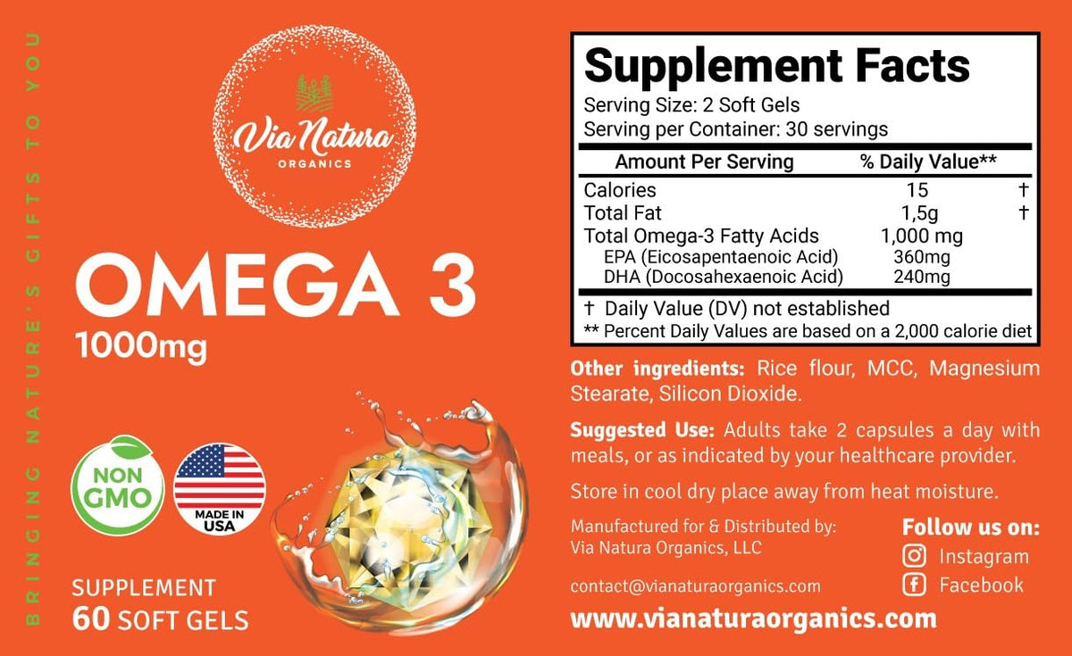 Omega 3 Fish Oil 1000mg EPA & DHA 60 Softgels C221