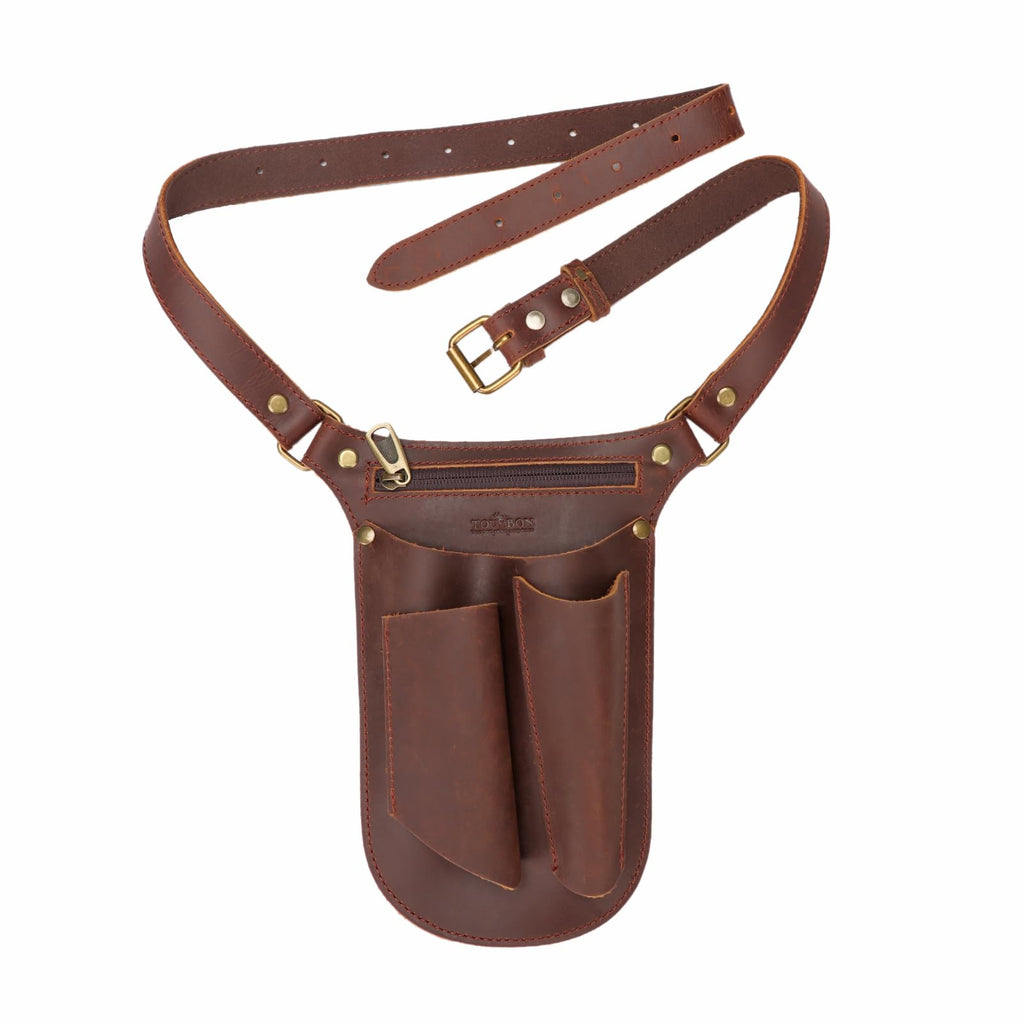 Brown Leather Gardening Tool Belt with 4 Pockets N758