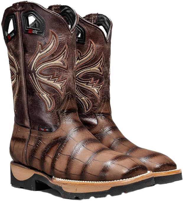 Genuine Leather Alligator Skin Print Western Work Boots V11912