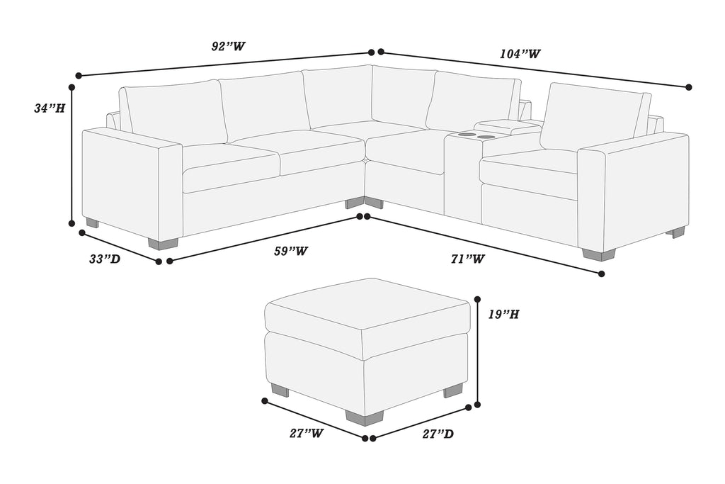 Light Gray Corduroy 4pc Sectional Sofa Set J598