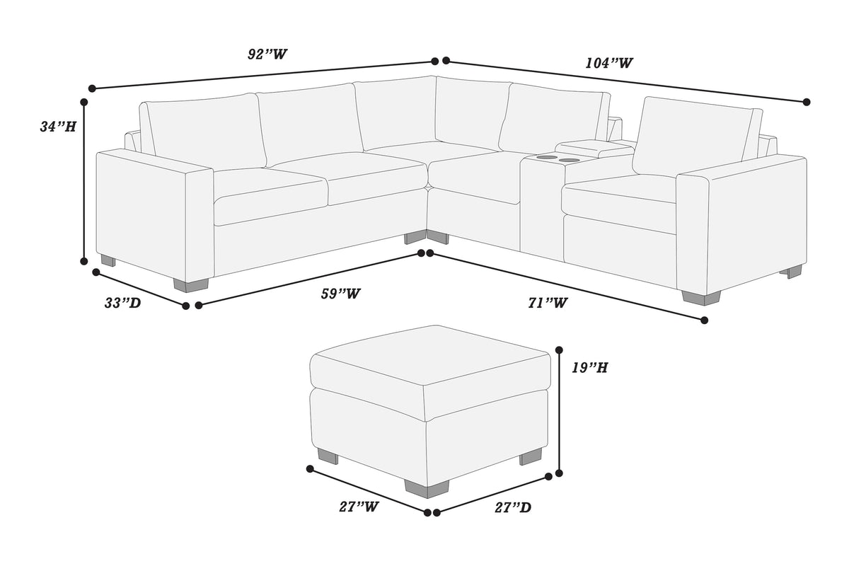 Light Gray Corduroy 4pc Sectional Sofa Set J598