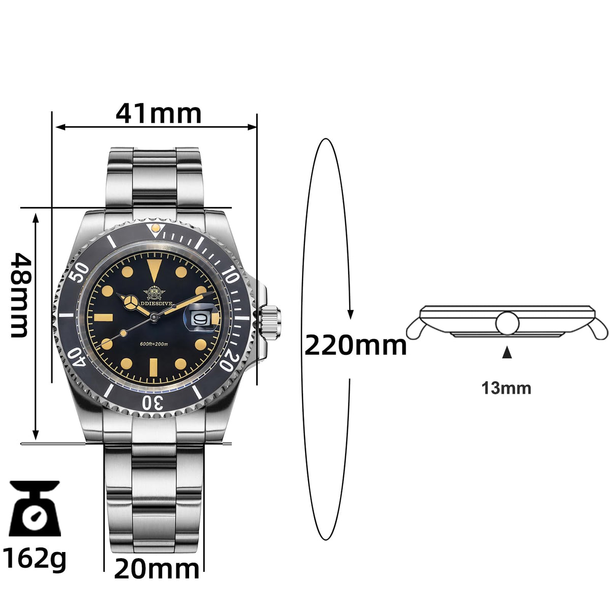 41MM Quartz Dive Watch Stainless Steel Bracelet M241