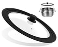 Vented Tempered Glass Universal Lid with Silicone Rim, Fits 11-12.5 inch Cookware, Black E989