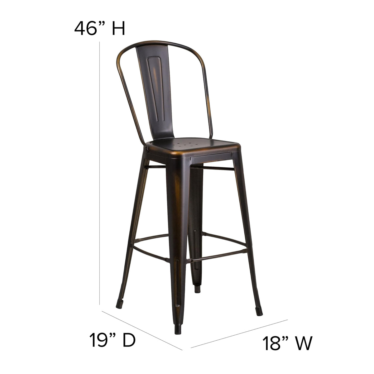 Distressed Copper Metal Indoor-Outdoor Barstool with Back M555700