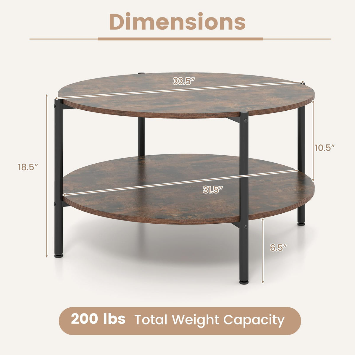 Round 2-Tier Coffee Table with Storage Shelf H16288