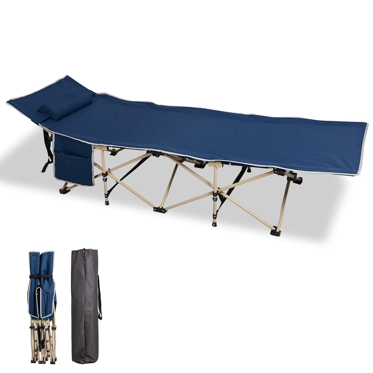 Folding Camping Cot with Carry Bag Pocket Pillow U859632