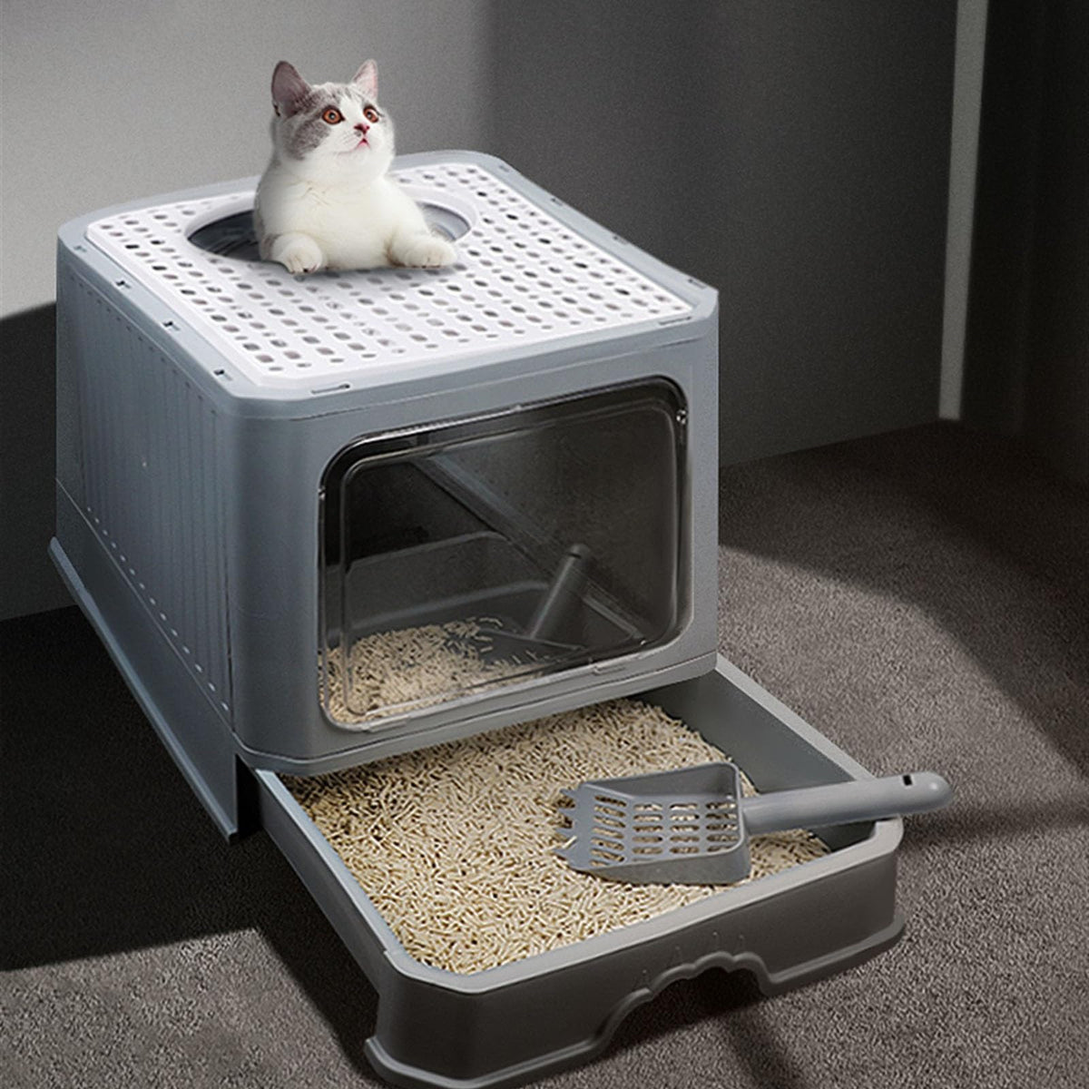 Foldable Enclosed Cat Litter Box with Lid E905