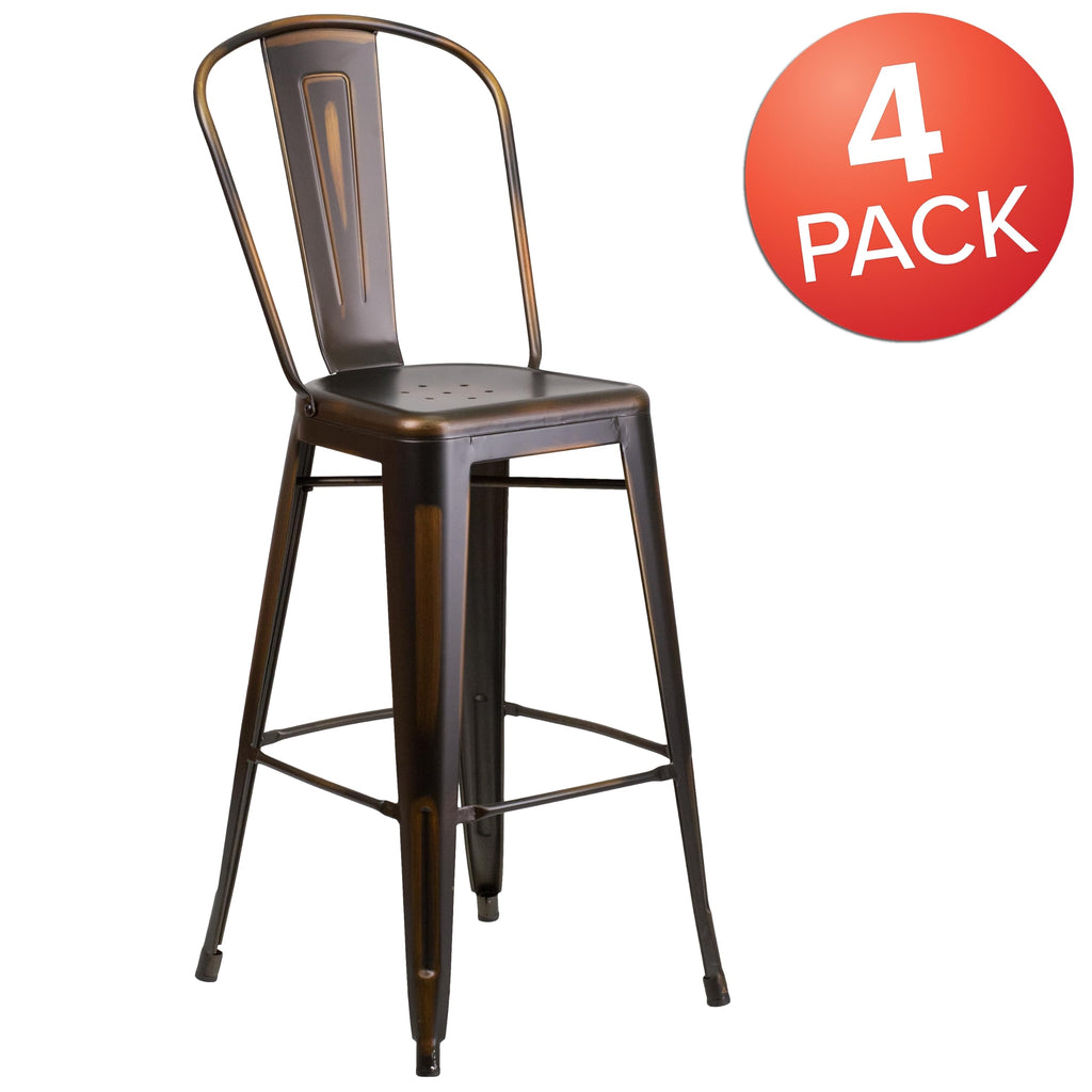 Distressed Copper Metal Indoor-Outdoor Barstool with Back M555700