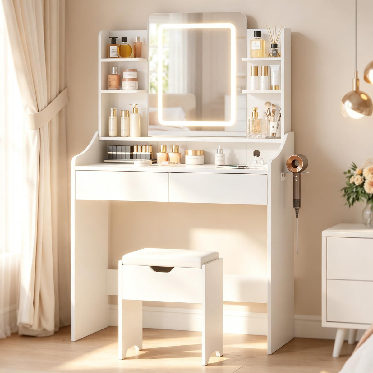 Vanity Desk with Lighted Mirror Y76068