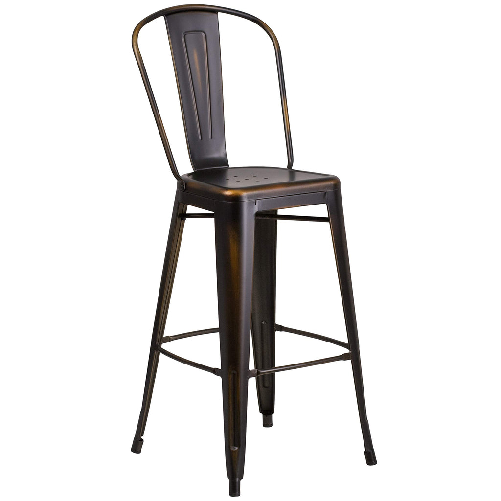 Distressed Copper Metal Indoor-Outdoor Barstool with Back M555700