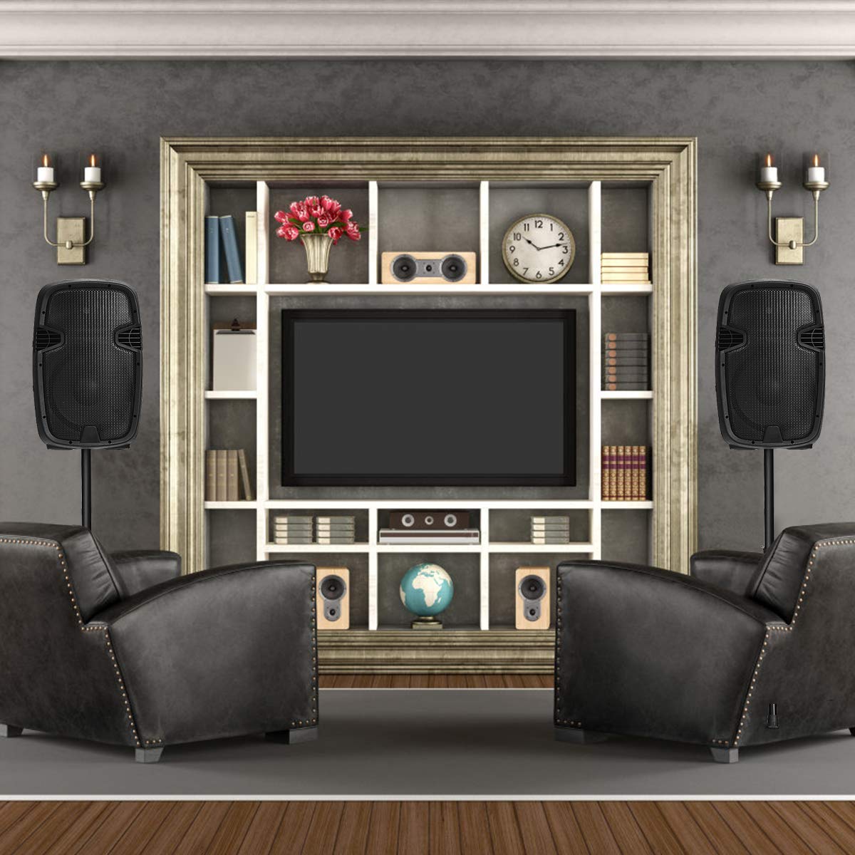 2000W 12" Portable Dual Powered Speakers PA System with Tripod Stands N186748