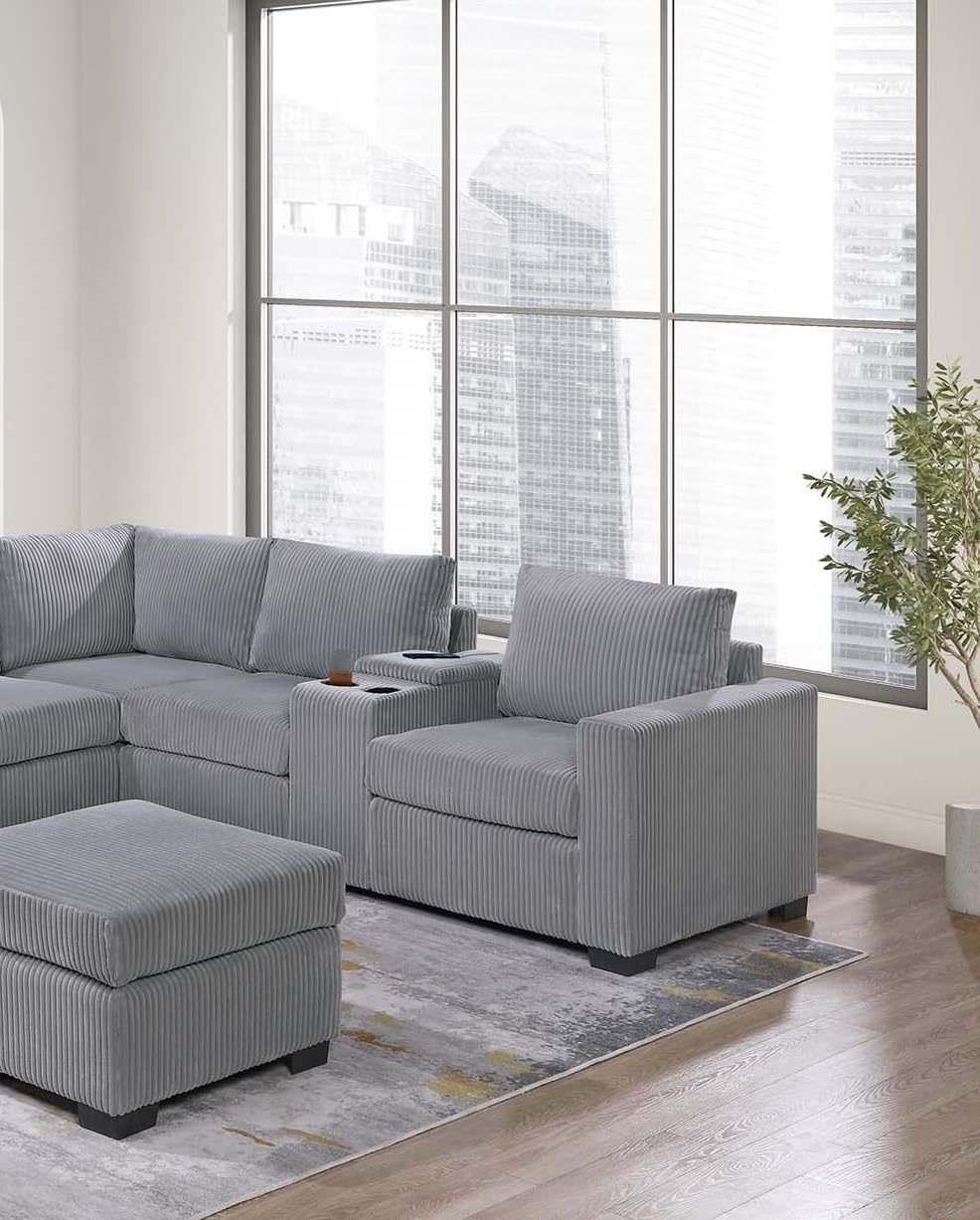 Light Gray Corduroy 4pc Sectional Sofa Set J598