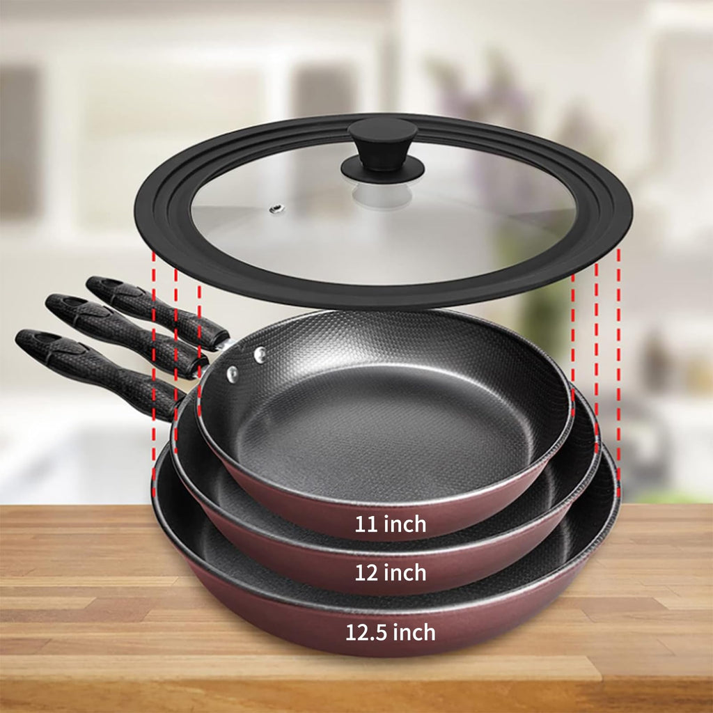 Vented Tempered Glass Universal Lid with Silicone Rim, Fits 11-12.5 inch Cookware, Black E989