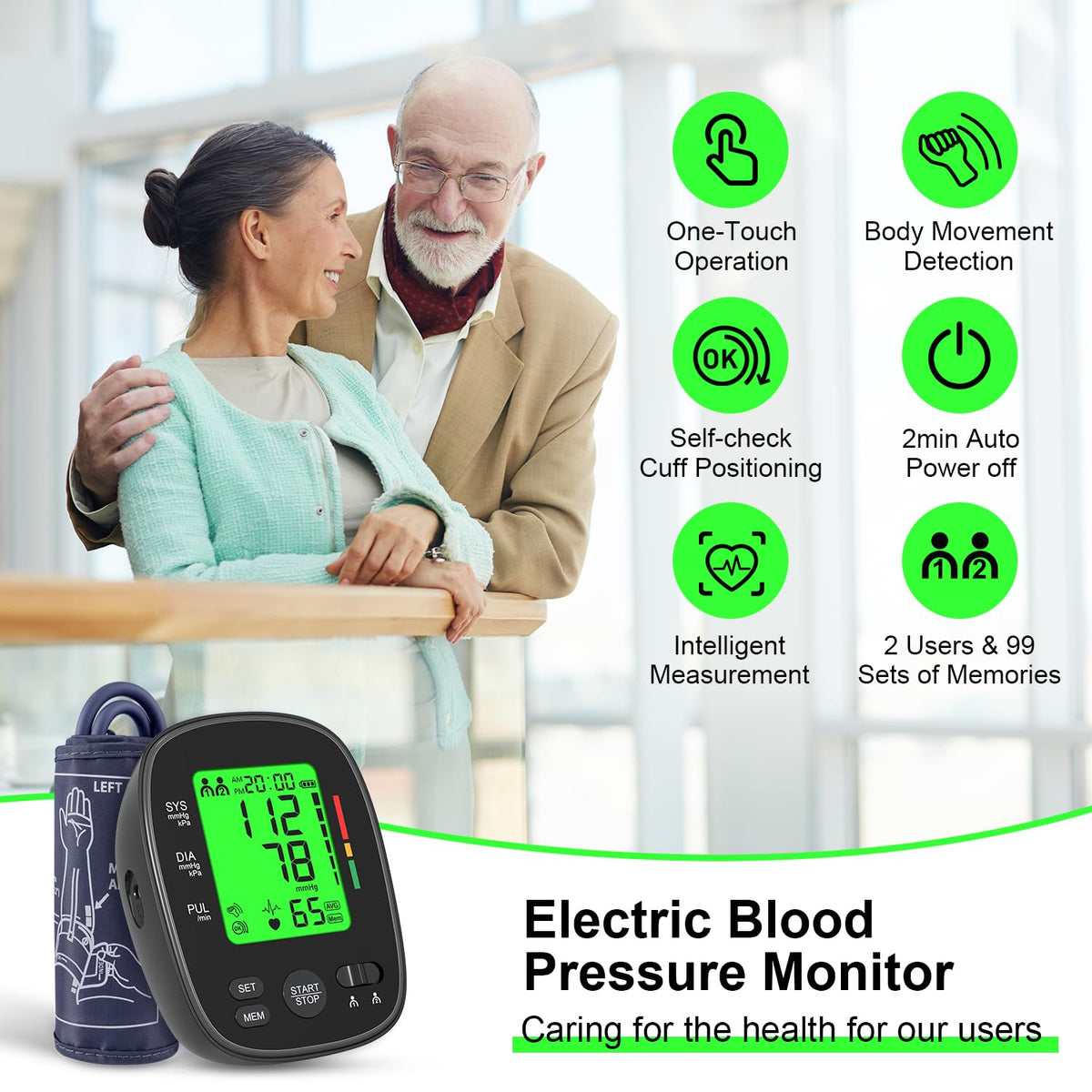 Upper Arm Blood Pressure Monitor Large Cuff LCD Digital Display Q21612
