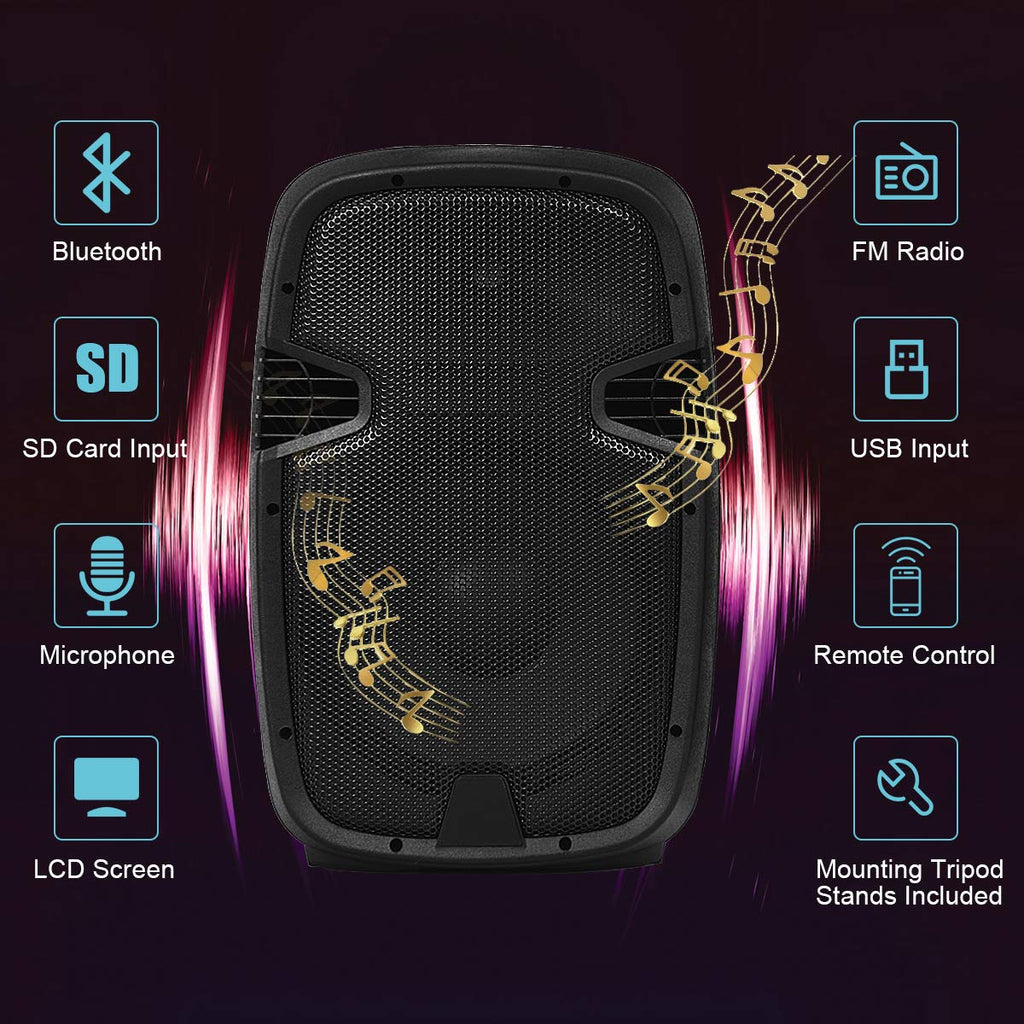 2000W 12" Portable Dual Powered Speakers PA System with Tripod Stands N186748