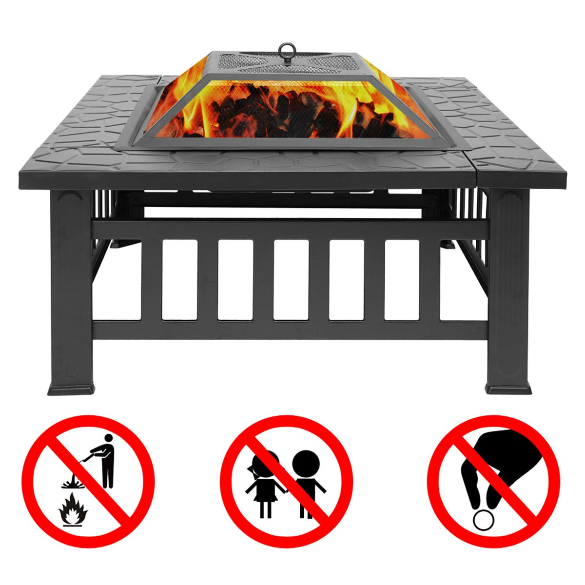 32-inch Metal Outdoor Fire Pit with Fireplace Screen C943