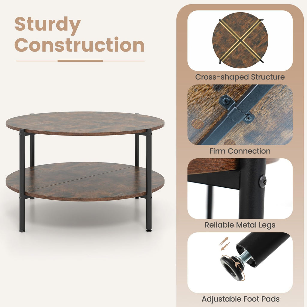 Round 2-Tier Coffee Table with Storage Shelf H16288