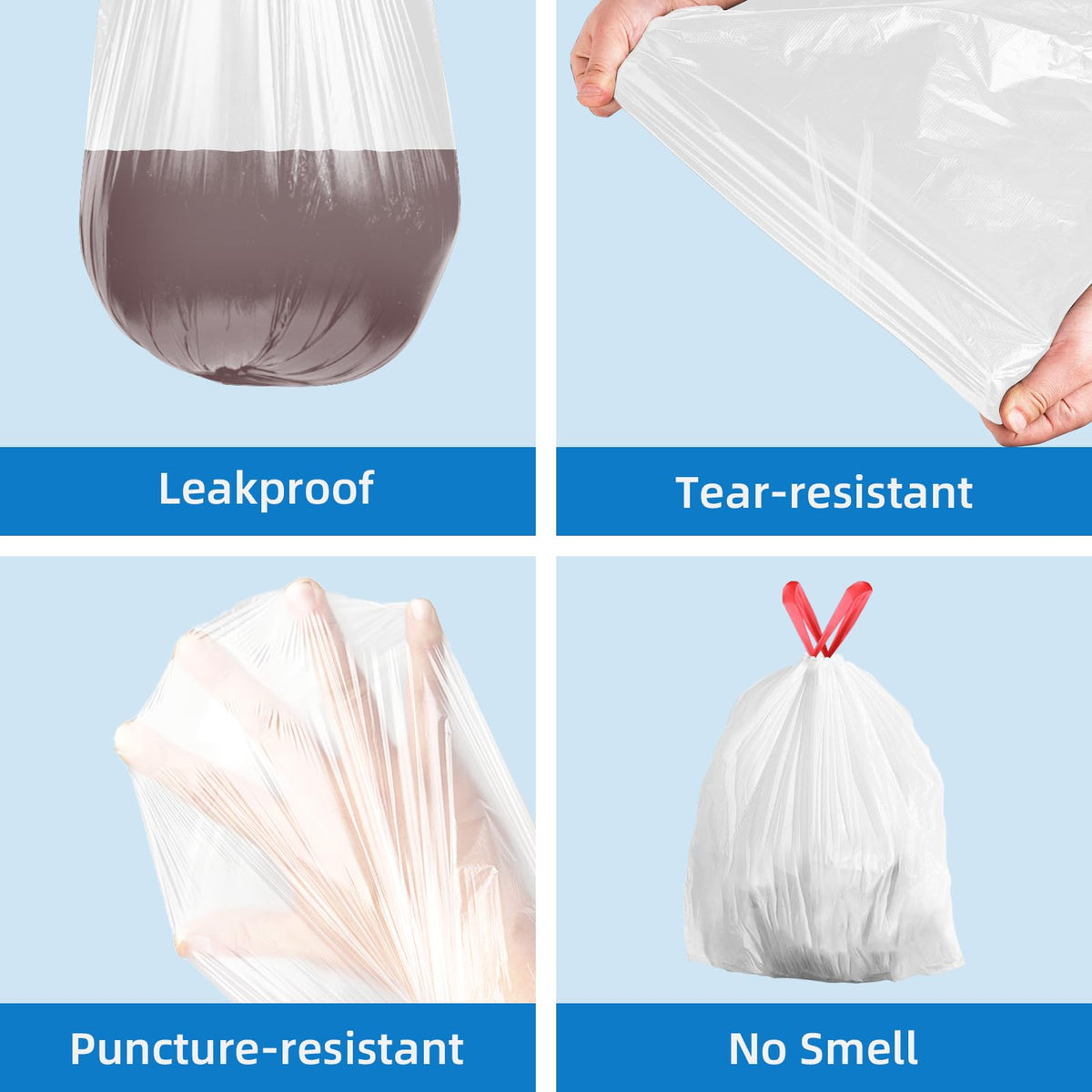 13.2 Gallon Tall Kitchen Drawstring Trash Bags, 200 Count Unscented Leak Proof T9705