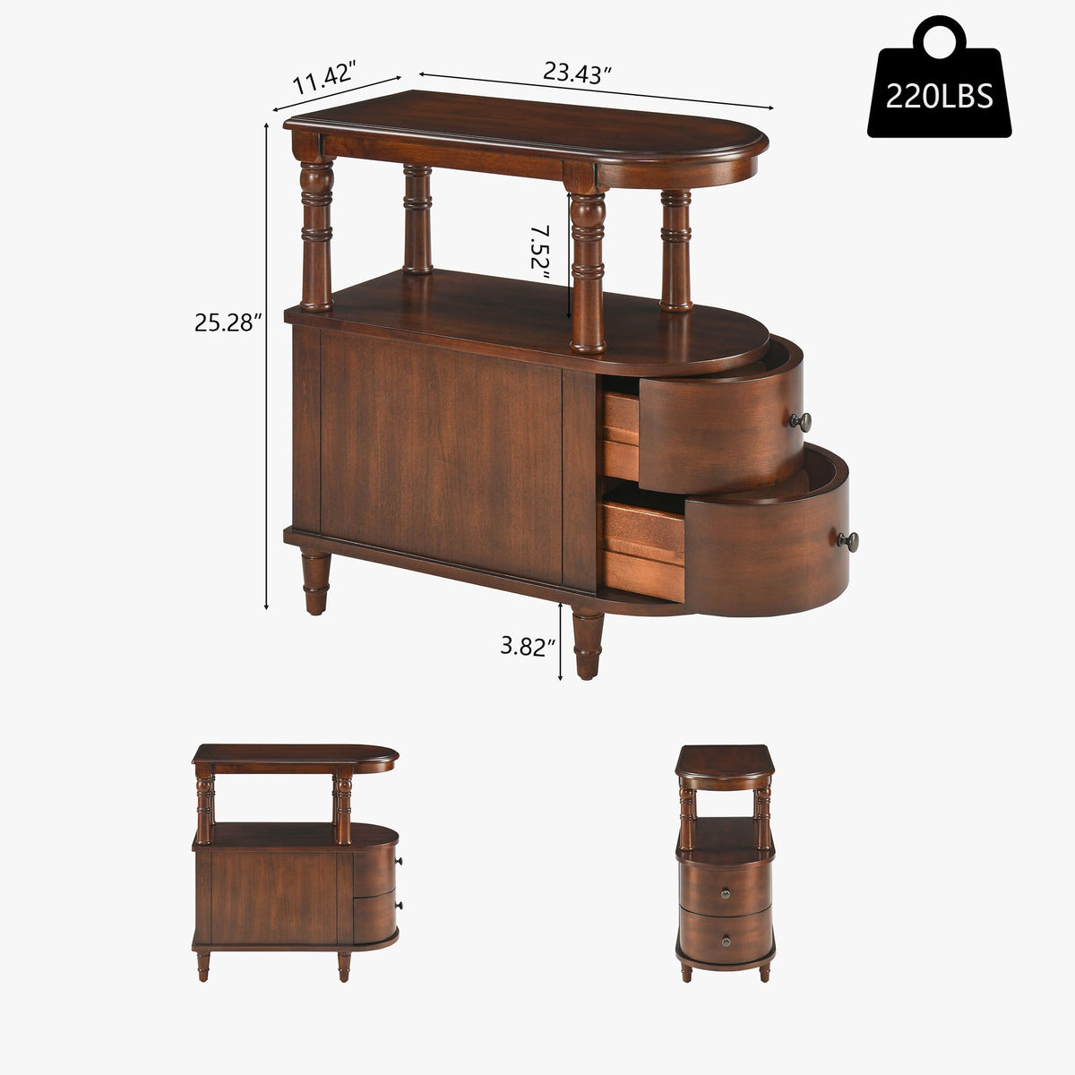 Solid Wood End Table with 2 Drawers K7939
