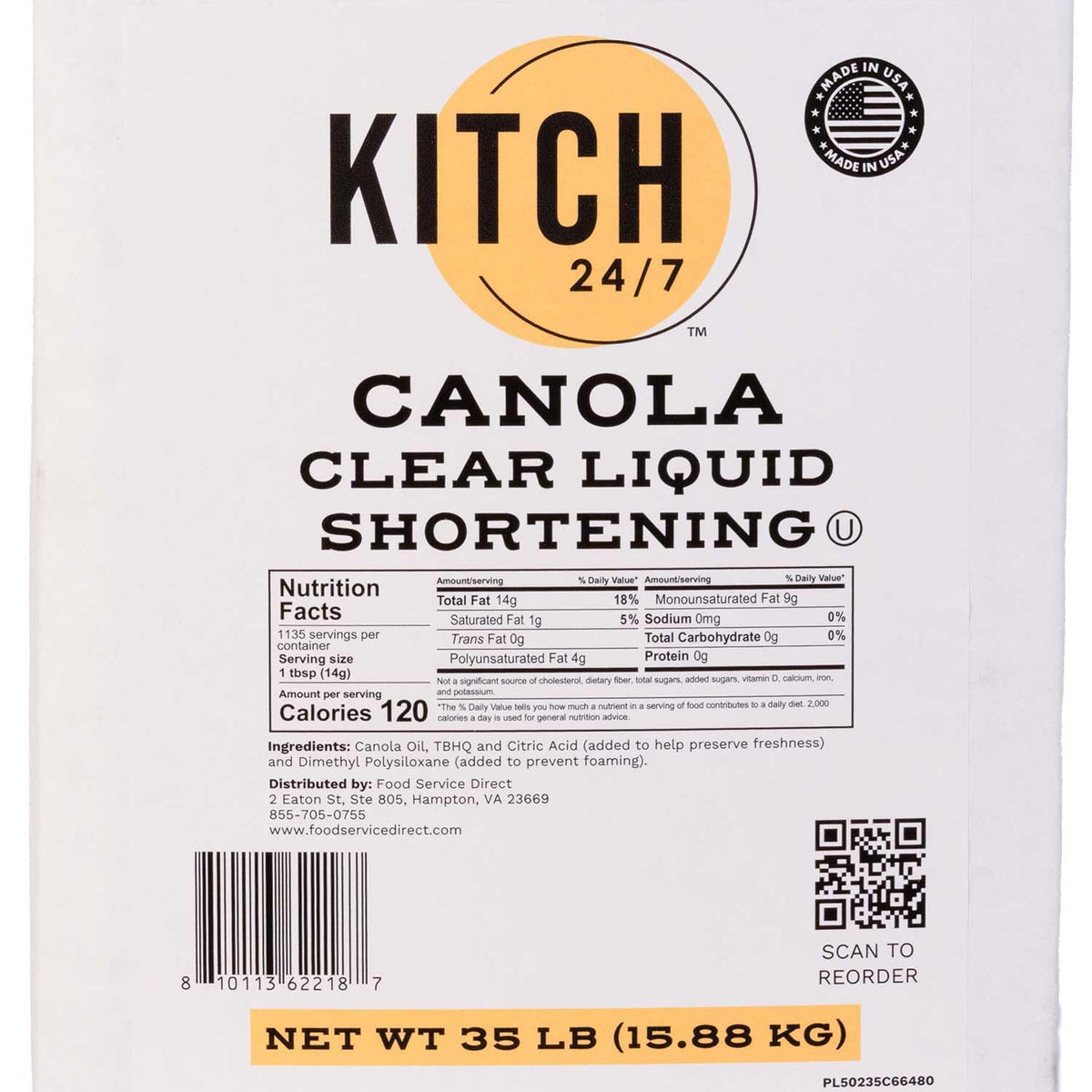 Canola Clear Liquid Shortening 35 lb Bulk U2139
