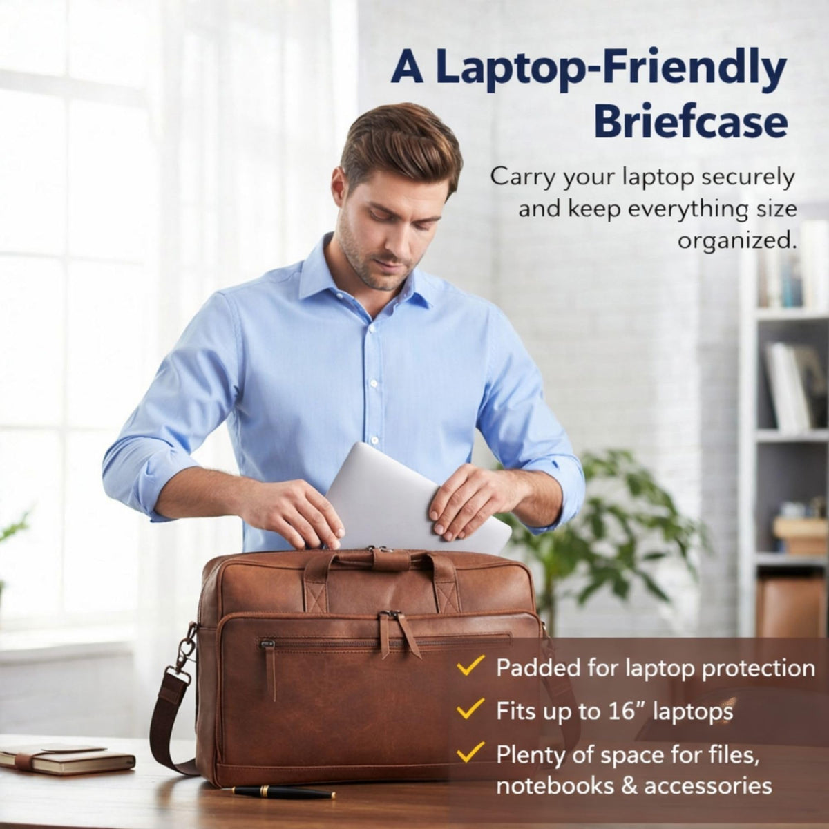 Brown 17-inch Genuine Leather Laptop Briefcase M471557