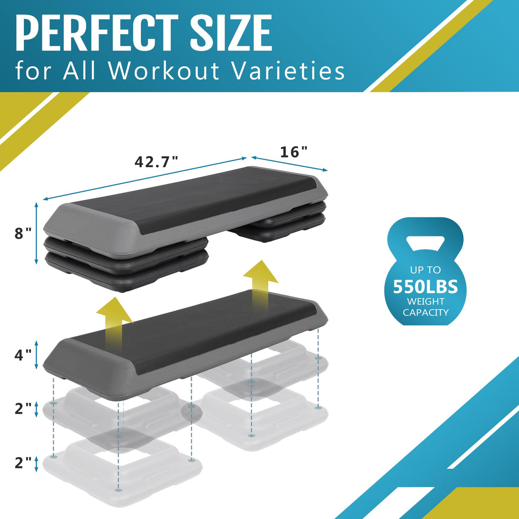 43 inch Adjustable Aerobic Exercise Step Platform with 4 Risers X232782