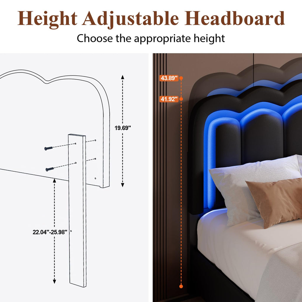 Full Size Bed Frame with LED Lights and Storage Drawers, Black B326980