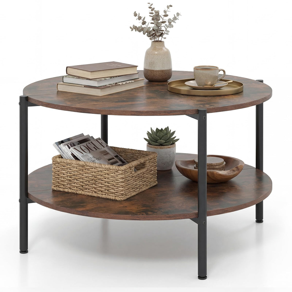 Round 2-Tier Coffee Table with Storage Shelf H16288