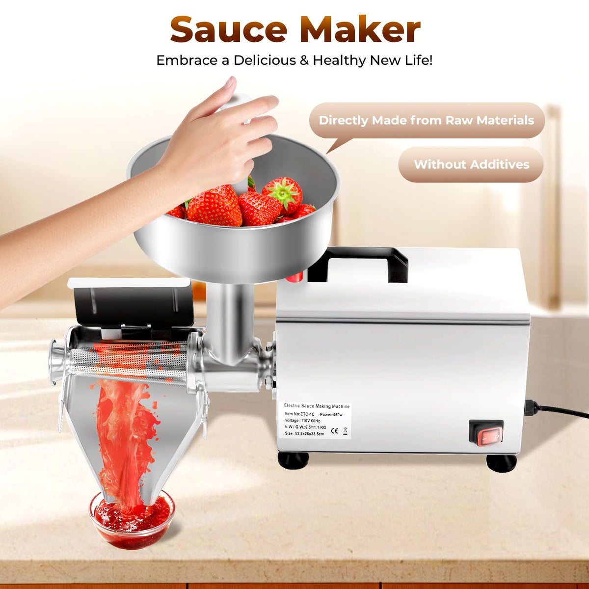 110V 450W Stainless Steel Electric Tomato Strainer R4400