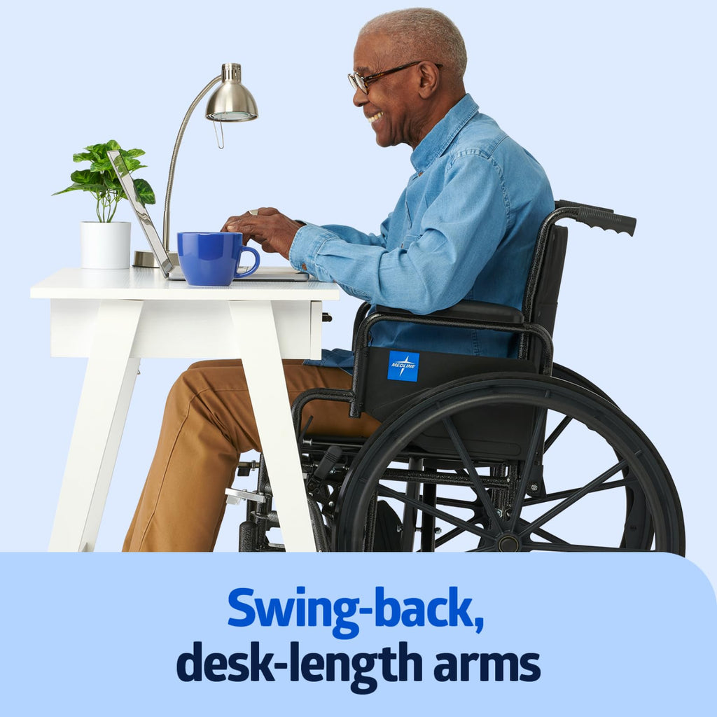 Folding Wheelchair with Swing-Back Desk-Length Arms and Elevating Footrests M374