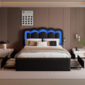 Full Size Bed Frame with LED Lights and Storage Drawers, Black B326980
