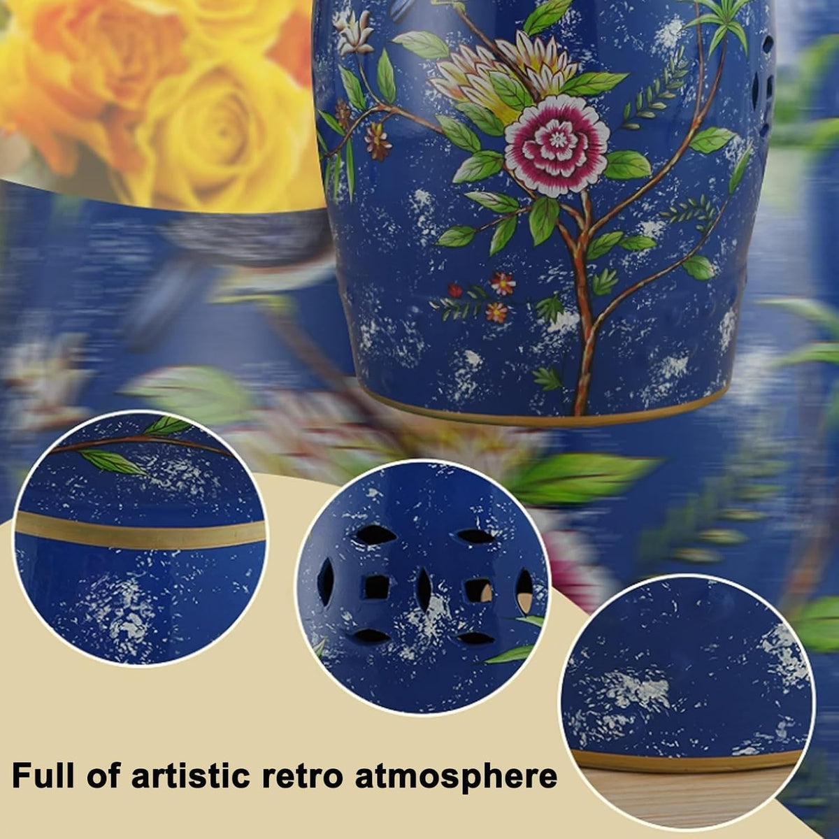 Glazed Hand-Painted Garden Stool L33418