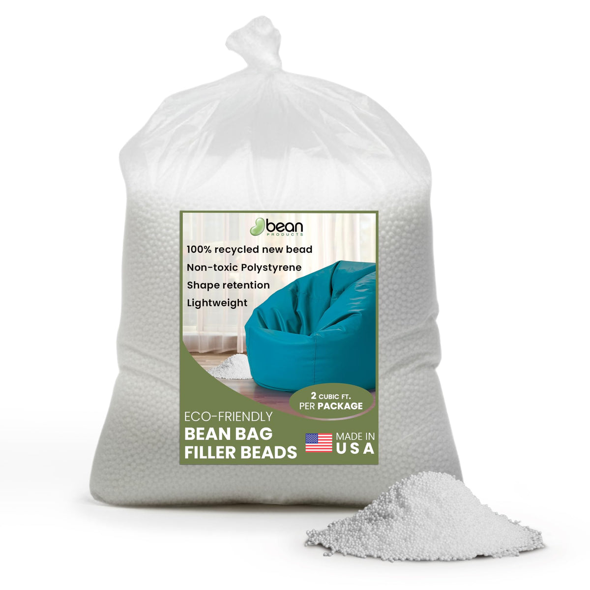 100% Recycled Polystyrene Bean Bag Filler Beads 2 Cubic ft. H921