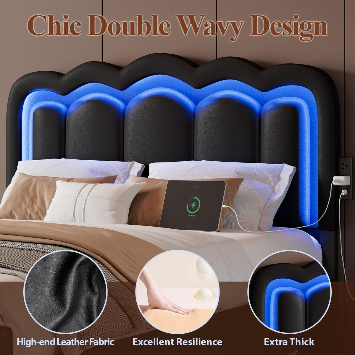 Full Size Bed Frame with LED Lights and Storage Drawers, Black B326980