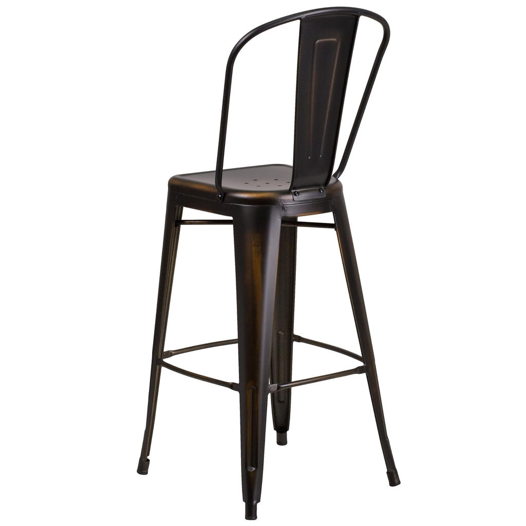 Distressed Copper Metal Indoor-Outdoor Barstool with Back M555700