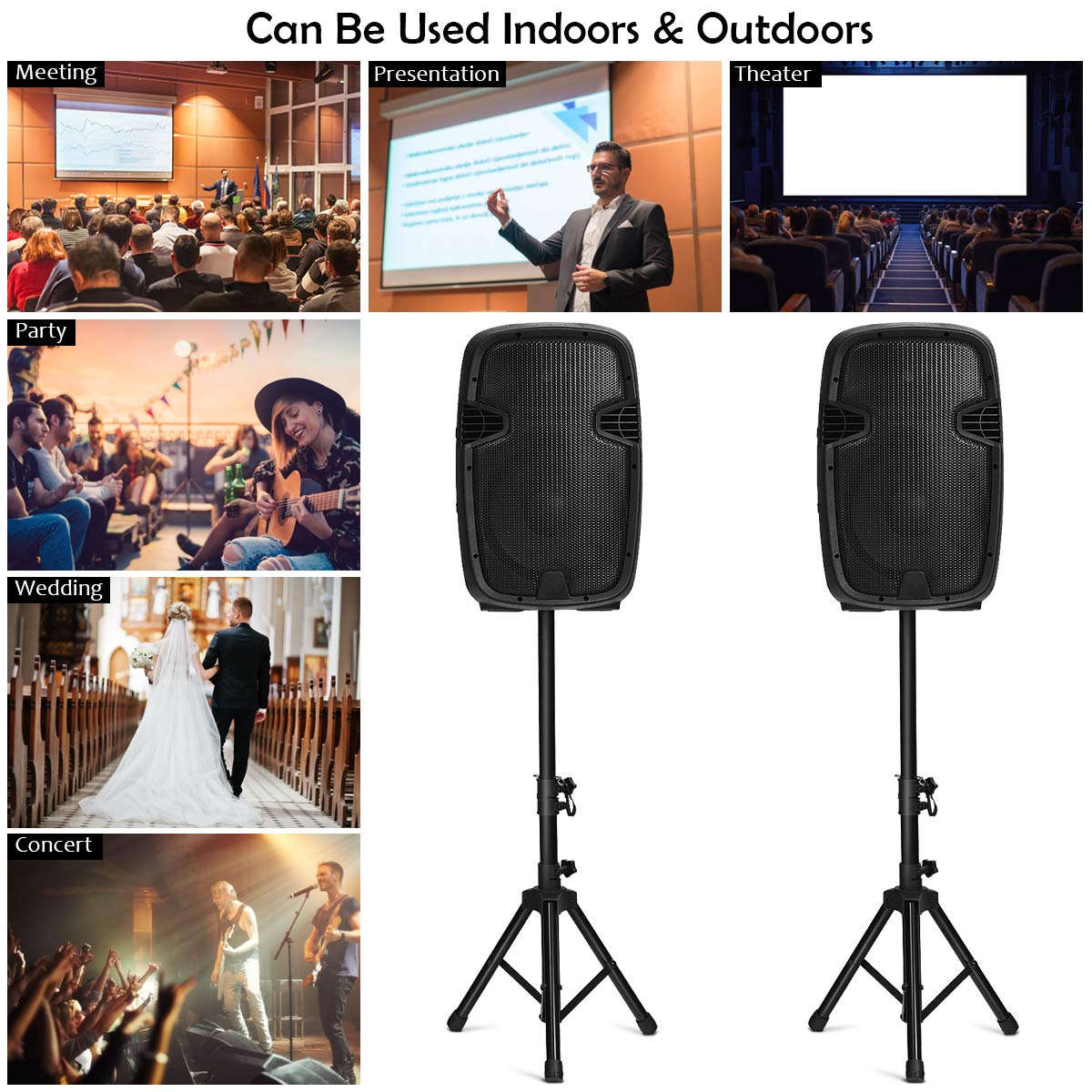 2000W 12" Portable Dual Powered Speakers PA System with Tripod Stands N186748