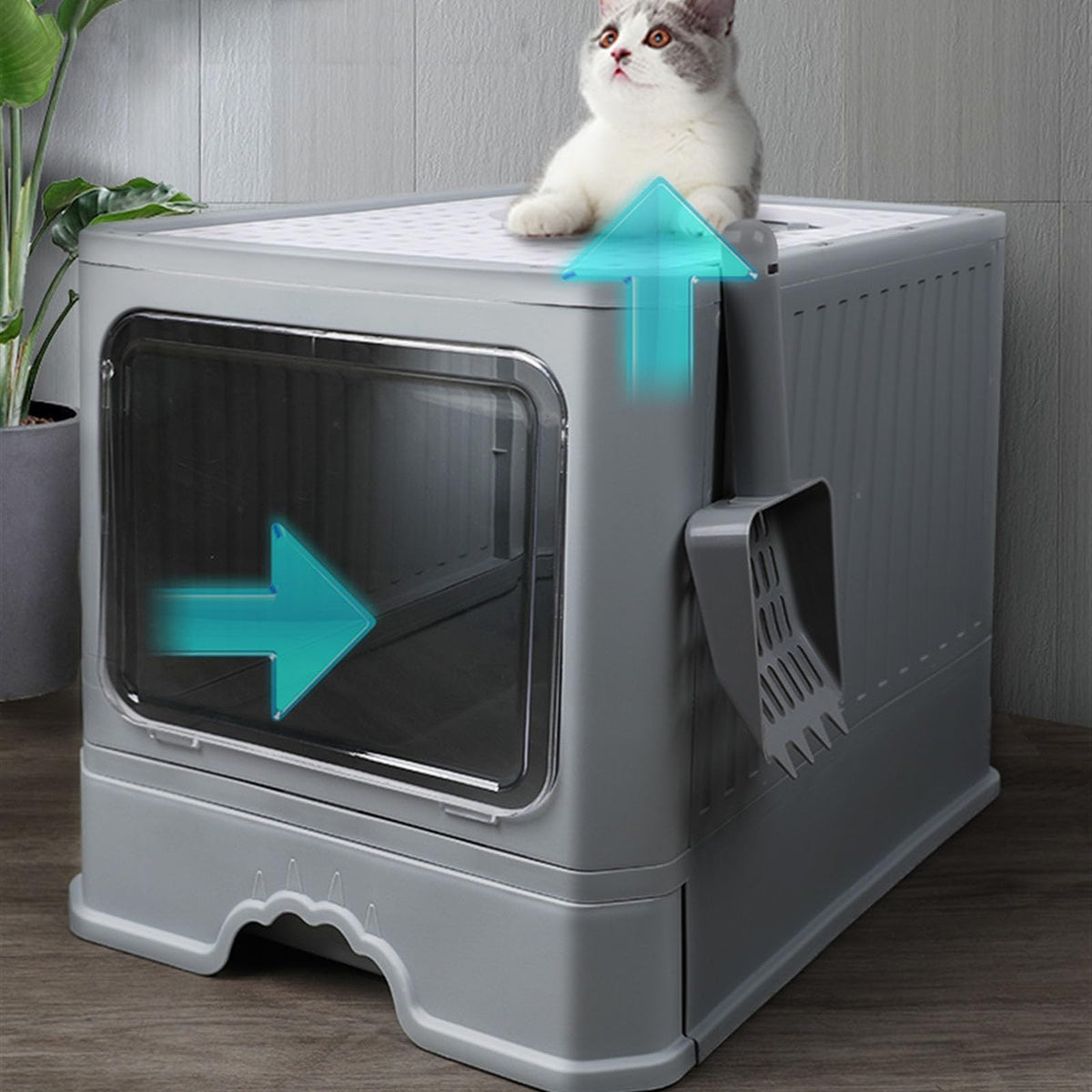Foldable Enclosed Cat Litter Box with Lid E905
